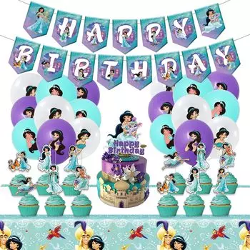 Принцесса Жасмин Украшение на день рождения Воздушный шар на день рождения Принцесса Гирлянда для принцессы Скатерть Воздушный шар на день рождения Украшение на день рождения Набор воздушных шаров Happy