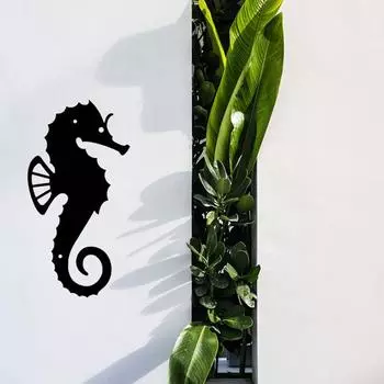 Принесите пляж домой, 1-компонентная наклейка-силуэт морского конька на стену | Идеально подходит для украшения дома и двора | Металлическая настенная подвеска светло-серый