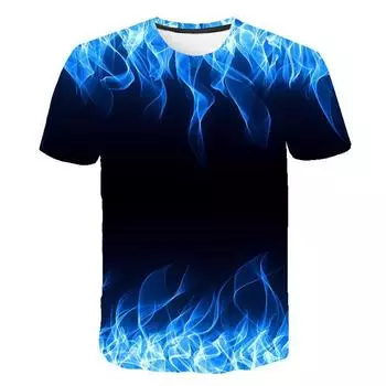 Print 3d Tshirt Flame Hypnosis Men Women Colorful Print Casual Short Sleeve Top Blue,5XL