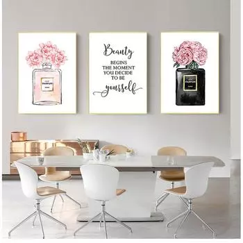 Принт акварельных цветочных фотографий, украшение для спальни, флакон духов, настенные художественные постеры и принты для духов, красота начинается, цитата 21cm30cm NoFrame