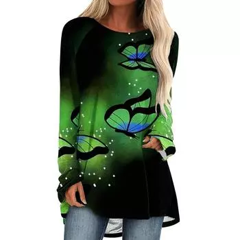 Принт бабочки 2024 женская весна и осень повседневная мода темперамент модная и утягивающая юбка с длинными рукавами WA1 S