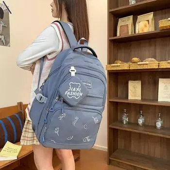 Рюкзак с принтом для школьников средней школы, рюкзак большой вместимости с кошельком для монет красный