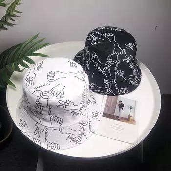 Print Bucket Hats Basin Hat Casual Outdoor Men s Graffiti Big Edge Shading Fisherman Hat 56-58cm белый