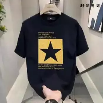 Принт букв Модный дизайн Геометрия Универсальный Большой размер Красивый Хлопок Популярный Мужской С коротким рукавом Лето 2024 L чёрный