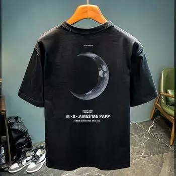Принт букв Модный дизайн Геометрия Универсальный Большой размер Красивый Хлопок Популярный Мужской С коротким рукавом Лето 2024 L чёрный