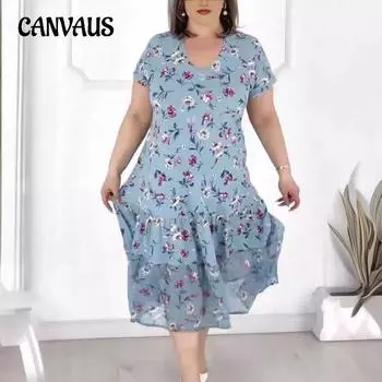 Принт для женского платья S синий