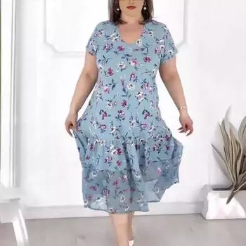 Принт для женского платья S синий