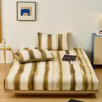Print Fitted Sheet Stripe Style Bed Cover Soft Bedsheet Pure Cotton Mattress Protector sbanas para cama (Pillowcase Need Order) 120x200x20cm 1pc