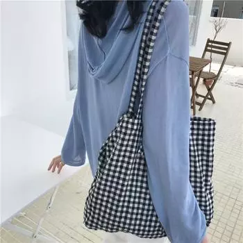 Print Grid Pattern Canvas Bag Cloth Handbag All-match Printed Shoulder Bag Travel