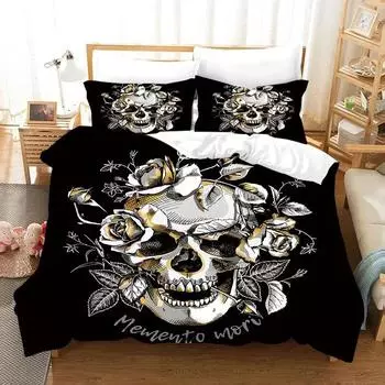 Print Halloween 3d Bedclothes Golden Rose Skull Super Soft Comfortable Luxury Bedding Set Home Textile Duvet Cover Sets 28x228 70x133cm 2pcs