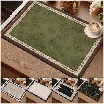 Print Kitchen Coffee Mat Absorbent Dish Drying Mats Non-slip Draining Pad Washable Quick Dry Tableware Placemat Dinnerware 40x50cm