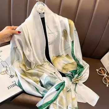 Большой шарф с принтом, элегантная шаль из искусственного шелка, повседневная солнцезащитная ветрозащитная повязка на голову, атласные шарфы для женщин 80*180cm