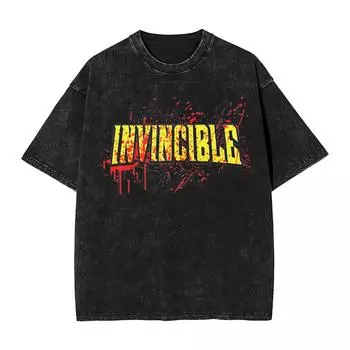 Принт Логотип Брызги Крови Непобедимый Выстиранные Футболки Мерч Харадзюку Футболка Взрослый Аниме для Мужчин Женщин Футболка S