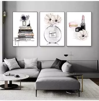 Принт Модные Книги Губная Помада Духи Настенная Картина Холст Картины Современная Девушка Спальня Декор Модные Холст Плакаты Настенное Искусство 21cm30cm NoFrame