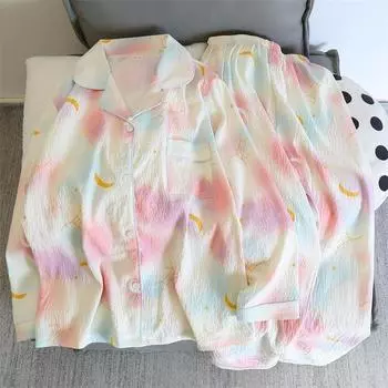 Print Moon Женские пижамные комплекты из двух частей, одежда для сна, искусственный хлопок, мягкая домашняя одежда, пижама для женщин, домашняя одежда, комплект из 2 предметов, брюки для женщин M