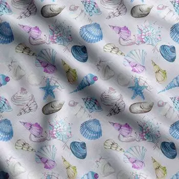 Принт морских ракушек Soimoi, хлопковый батист, ткань для квилтинга, продаваемая во дворе, хлопчатобумажная ткань средней плотности шириной 42 дюйма, швейные принадлежности, детские товары 42 Inch Wide - Cotton Cambric baby голубой