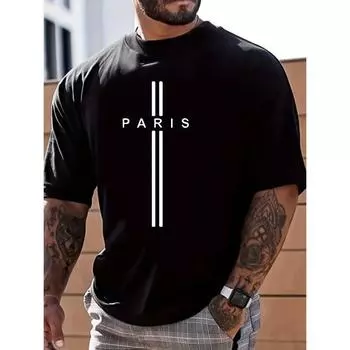 Принт ПАРИЖ, мужская футболка с круглым вырезом и графическим дизайном, повседневные удобные футболки, футболки на лето, мужская одежда, топы на каждый день S