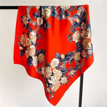 Принт Шелковый Платок Женский 90X90см Квадратные Платки Дизайн Хиджаб Повязка на Волосы Головная Повязка Женский Носовой Платок Шейный Платок Шаль Бандана Подарок Маме 90X90cm