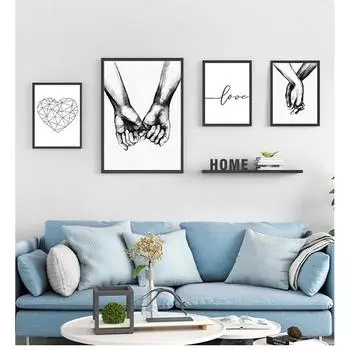 Принт скандинавские настенные картины для гостиной постер «Любовь» пара, держащаяся за руки, черно-белая настенная живопись на холсте, минималистский 21cm30cm NoFrame