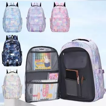 Принт Студенческий школьный рюкзак Принт Женская легкая вместительная наплечная сумка Рюкзак для учеников средней и старшей школы чёрный