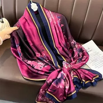 Стильный гладкий шарф с принтом, имитация шелкового атласа, тонкая шаль, женский солнцезащитный дышащий дорожный пляжный шелковистый шарф 90*180cm