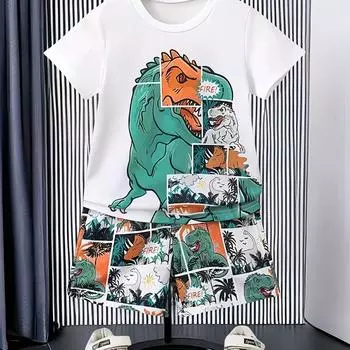 Принт в стиле комиксов с динозаврами для удобной летней одежды для мальчиков 100cm