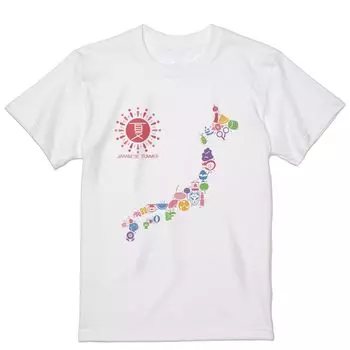 Принт XL Размер Стильный круглый вырез Белый 015427 Япония Карта Японский летний сезон [igsticker] Футболка мужская