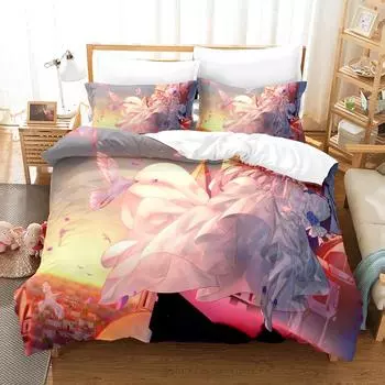 Printed 3D Thickened Twill Bedding Quilt Set Three-Piece Set, Home Textile Kit UK Single 135 * 200cm two-piece set (90g)