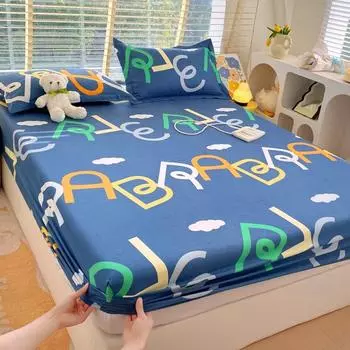 Printed Cartoon Bed Hat Plant-cashmere One-piece Bedspread 90x200 200x220 Multiple Sizes with Elastic Mattress Cover Double Use Only 2 pillowcases