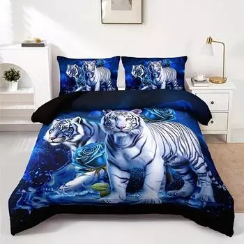 Printed Duvet Set Blue Rose Three-Piece Set Soft And Comfortable Bedding EU single 135*200