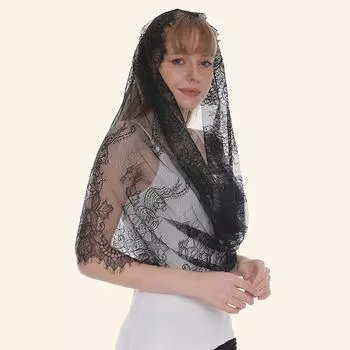 Printed Floral Scarf Bridal Veil Bohemia Ethnic Style Scarf Elegant Mantilla Travel Vacation чёрный