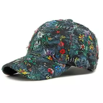 Printed Hat Women Baseball Cap Outdoor Sun Protection Hat Flower Cap чёрный