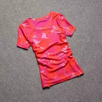 Printed Mesh Beautiful Western Style Fashion Short Sleeve T-shirt Red L