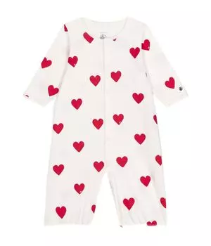 Printed romper A0ARD 1 month 54cm [Petit Bateau] 2-way Off-white/Red