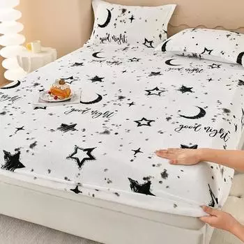 Printed Sheet Is Tasted The Fitted Milk Velvet Autumn Winter Thickened Warm Bed Cover Multi-size Mattress Elastic 200x220bedding 50x75 Only 2 pillowc