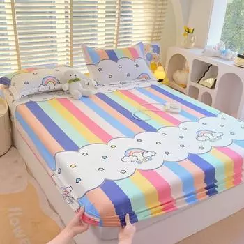 Printed Sheet Is Tasted The Fitted Plant Cashmere Bed Cover Cartoon Striped Plaid Mattress Skin Friendly with Elastic Bedding Only 2 pillowcases