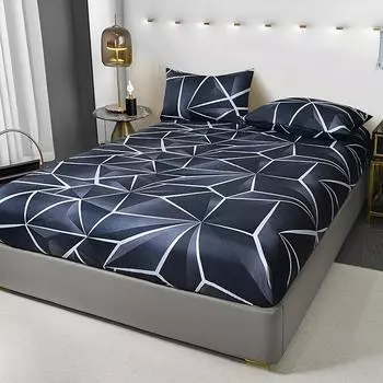 Printed Single Bedding Plant-cashmere Bed Cover Comfortable Mattress Cover for Loved Ones Double Use Elastic Bedding 200x220 Only 2 pillowcases