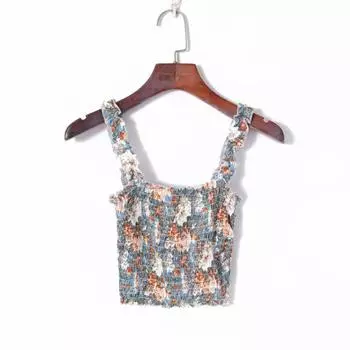 Printed Slim-Fit Figure Flattering Sleeveless Elastic Ruffles Color XS