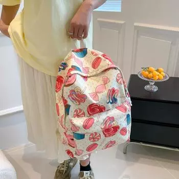 Мягкая школьная сумка через плечо с принтом для девочек, женская, с рисунком хлеба, конфет, граффити, маленькая, свежая, сладкая, легкая, студенческая, дорожная сумка one size fits all жёлтый