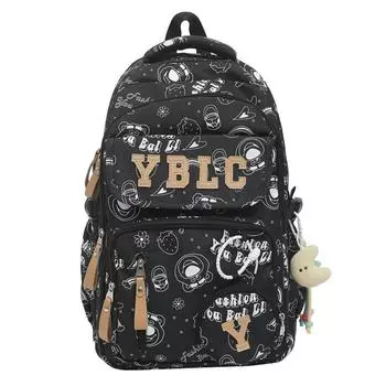 Printed Student Schoolbag Men s Large Capacity Travel Backpack Women s Campus Backpack with Coin Purse чёрный