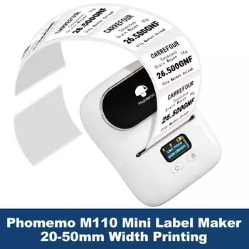 Принтер этикеток Phomemo M110 Принтер этикеток со штрих-кодом для адресов, штрих-кодов, одежды, фотографий, логотипов, ювелирных изделий, розничной торговли, бизнеса белый