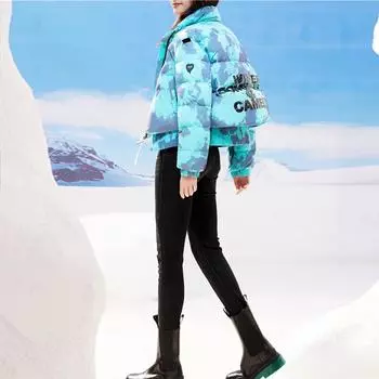 Printing and Dyeing Camouflage 2025 Winter White Duck Down New Down Jacket Women s Small Short Stand-up Collar Jacket S size 90-60kg