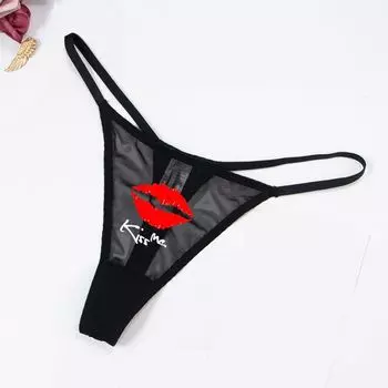 Printing Sexy Mesh Thong Solid Color Low Waist T-back Transparent Sexy G Strings Underwear S-style3