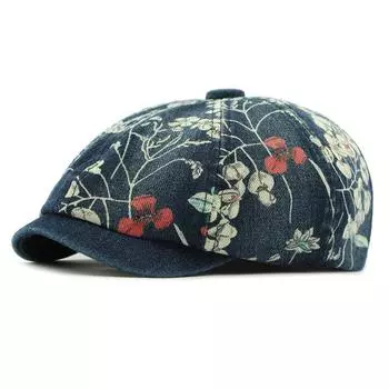 Принтованный берет, женская восьмиклинка, винтажная кепка, джинсовая кепка газетчика для мужчин темно-синий