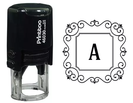 Printtoo Alphabet A Monogram Initial Square Swirl Border Self Inking Rubber Stamp Office 30 mm Diameter (Approx) чёрный