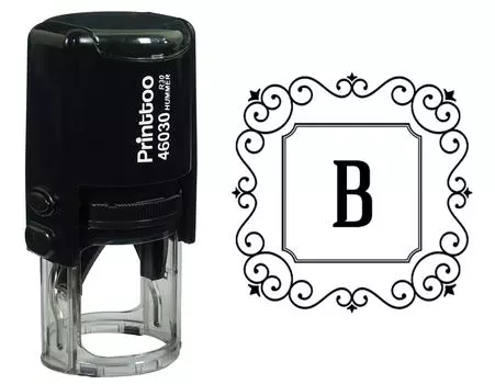 Printtoo Alphabet B Monogram Initial Square Swirl Border Self Inking Rubber Stamp Office 30 mm Diameter (Approx) чёрный