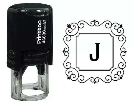 Printtoo Alphabet J Monogram Initial Square Swirl Border Self Inking Rubber Stamp Office 30 mm Diameter (Approx) чёрный