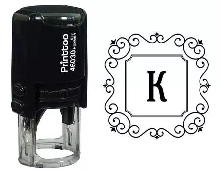 Printtoo Alphabet K Monogram Initial Square Swirl Border Self Inking Rubber Stamp Office 30 mm Diameter (Approx) чёрный