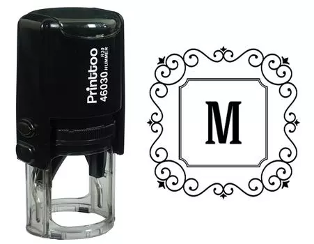 Printtoo Alphabet M Monogram Initial Square Swirl Border Self Inking Rubber Stamp Office 30 mm Diameter (Approx) чёрный