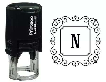 Printtoo Alphabet N Monogram Initial Square Swirl Border Self Inking Rubber Stamp Office 30 mm Diameter (Approx) чёрный